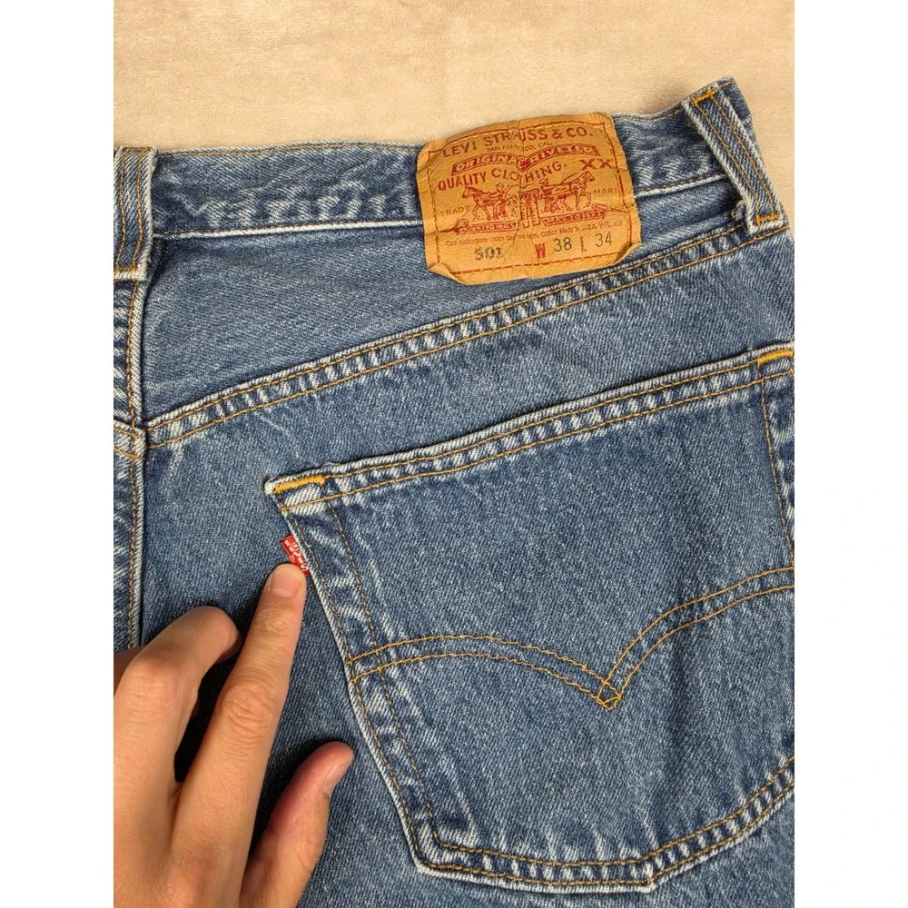 Vintage Levi's 501 Jeans Men 38x34 Fit 36x34 Blue Distressed Button Fly USA Made